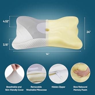 Sweetcrispy Cervical Pillow for Neck and Shoulder - Ergonomic Memory Foam Pillows, Contour Side Sleeper for Adults, Cooling Orthopedic Neck Support for Back Stomach Sleepers, Grey