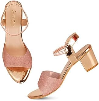 Smart & Sleek Women's Sequins Block Heels Fashion Sandals for Women & Girls latest Collection & Stylish ComfortableAB35.