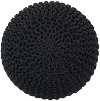 The Home Talk Poufs Ottoman - Home Décor Cord Pouffe for Couch 100% Cotton Hand Knitted Floor Chair - Small Foot Stool for Living Room, Nursery, Patio, Lounge, 18"x18"x14" - Dark Grey