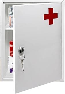First Aid Medical Cabinet - Use at Home, Office, School, Lab, Medicine Kit | Wall Mounted With Fixings Included | Child Proof & Comes With 2 Keys