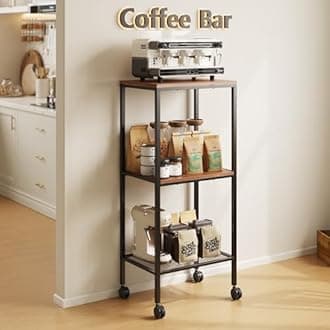 3 Tier Coffee Bar Station,Rolling Kitchen Microwave Cart, Microwave Table Stand with Storage, Kitchen Utility Cart on Lockable Wheels, Small Coffee Cart Shelf Rack Organizer for Living Room Office