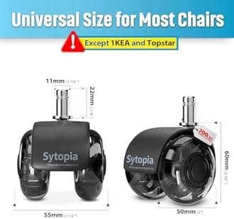 Sytopia Office Chair Wheels Replacement Set of 10, 11x22mm Pin Office Chair Castors for Hardwood Floor, Carpet, Smooth and Silent Gliding, Safe for All Floors (Black, Not Compatiable with 1KEA)