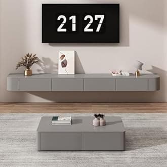 Floating TV Stand, Wall Mounted TV Shelves With Door,TV Media Console, Floating TV Cabinet Large Storage TV Bench Under TV (Gray, 140CM/55.1")