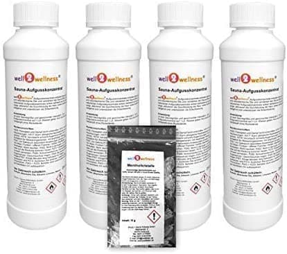 Sauna Infusion Concentrate Set 4 x 250 ML Eucalyptus Pine Needle Orange + Lemongrass Free 10g Menthol Crystals