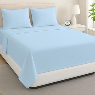 ARlinen King Waterbed Sheet Set - 4 Piece, 100% Cotton, 15 Inch Deep Pockets, Attached Design, Extra Soft Solid Light Blue Bed Sheets