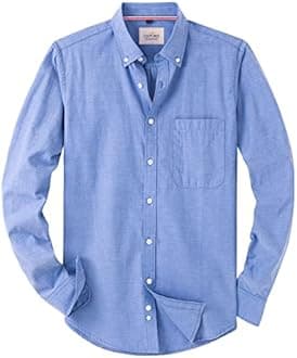 Alimens & Gentle Boys Long Sleeve Solid Button Down Oxford Shirt Collared Cotton Top with Chest Pocket