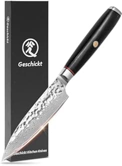 Kitchen Knife, Damascus Utility Knife 5 inch | VG-10 Core 67 Layers Damascus Stainless Razor Sharp Knife | Hand-hammered Finish Blade & G10 Ergonomic Handle | Gift Box