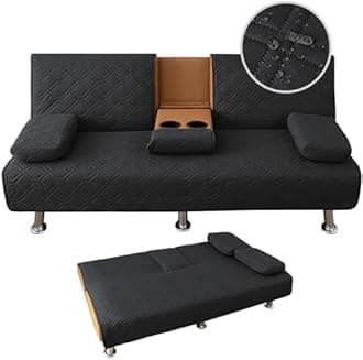 4 Pieces Click Clack Sofa Bed Cover 3 Seater, Quilted Convertible Folding Cover with 2 Removable Armrests and 1 Holders Covers (Black)