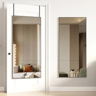 Vlsrka Over The Door Full Length Mirror, Full Body Wall Mirror, Hanging Mirror for Door, Back of Door Mirror, Horizontal/Vertical Wall Mounted Full Size Mirror for Bedroom, 47"x22" - Black