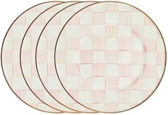 MACKENZIE-CHILDS Enamel Salad and Dessert Plate, Small Plate for Appetizers or Desserts, 8 Inches, Set of 4, Pink-and-White Rosy Check