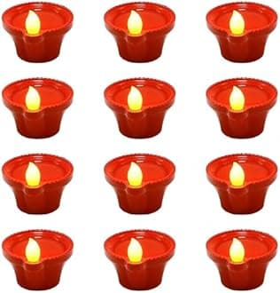 NAXUE Water Sensor Diya Lights Electric Flameless & Smokeless LED Diyas | Eco-Friendly Led Diyas Candle E-Diya Warm Ambient Lights for Home Decor, Diwali Festivals Decoration, Christmas New Year 12PCS