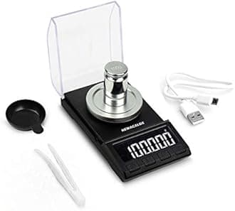 NEWACALOX200 x 0.001g Milligram Scale, High Sensitivity Portable Digital Reloading Weighing Jewelry Power MG Scale with 100g Calibration Weights (Black)