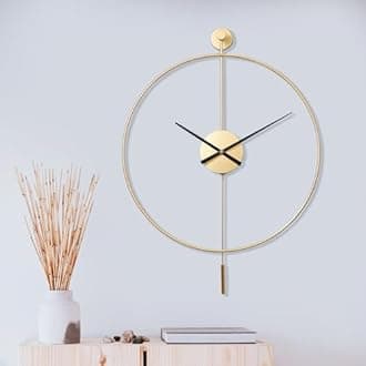 Classical Large Decorative Wall Clock with Pendulum, Modern Non-Ticking Silent Metal Wall Clocks for Living Room, Bedroom, Study, Office, 24in/60cm(Gold)