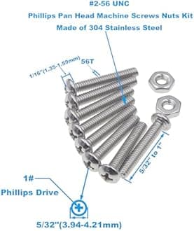 HVAZI #2-56 UNC Stainless Steel Phillips Pan Head Machine Screws Nuts Assortment Kit (#2-56UNC)