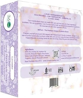 360Feel Lavender Soap -5oz Castile Handmade Soap bar - Lavender floral fragrance - Pure Lavender Essential Oil Natural Soaps- Great as Anniversary Wedding Gifts Christmas stocking stuffer