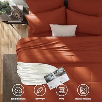 CozyLux Full Size Comforter Sets Terracotta, 7 Pieces Bed in a Bag, Burnt Orange Fall Comforter Full Size, All Season Bedding Sets with Stitch Quilted Comforter, Flat Sheet, Fitted Sheet, Pillowcases