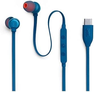 JBL Tune 310 C Hi-Res Wired Earbuds with Microphone, Flat Tangle-Free Cable, 3-Button Remote, EQ Presets Control and Volume Adjustment, Blue