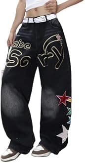 Womens Baggy Jeans Wide Leg Denim Pants Y2k 90s Vintage Hip Hop Loose Long Trousers Streetwear