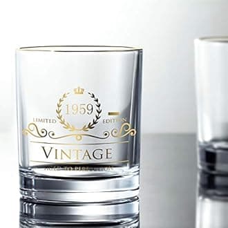 1959 60th Birthday/Anniversary Gift for Men/Dad/Son, Vintage Unfading 24K Gold Hand Crafted Old Fashioned Whiskey Glasses, Perfect for Gift and Home Use - 10 oz Bourbon Scotch, Party Decorations