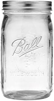 BallWide Mouth Glass Mason Jars with Lids and Bands, Used for Canning, Pickling, Juice, Jam, Jelly, Quart Size 32 Ounce (Pack of 8)