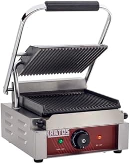 Kratos Commercial Electric Panini Sandwich Grill with Grooved Plates, 9" x 9" Cooking Surface, Commercial Countertop Panini Press, 120V, 1750W (29Y-017)