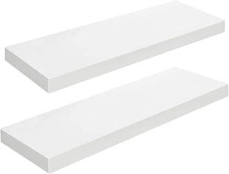 HOOBRO Floating Shelves for Wall, Wall Mounted Shelf Set of 2, 23.6" Hanging Shelf with Invisible Brackets, for Wall in Bathroom, Bedroom, Toilet, Kitchen, Living Room, Office, White WT60BJ01