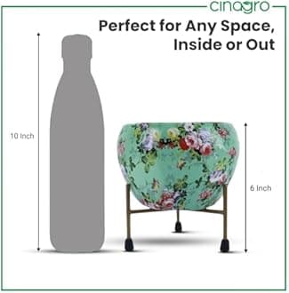 CINAGRO Floral-Printed Planter/ Flower Pot / Container with Iron Stand for Home & Garden Decor | Durable & Rust-Free | Suitable for Indoor & Outdoor Plants (1 Pot & 1 Stand, Light Blue, Golden Stand, 13 X 13 X 15 cm)