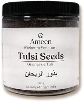 Ameen Tulsi Seed Whole, 120g (4.23 oz) Jar | Tukmaria (Holy Basil Seeds) | Non-GMO, Kosher, Vegan | Natural Sabja Seeds for Smoothies, Falooda & Desserts