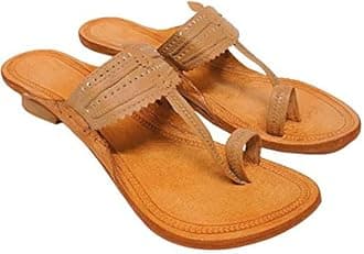 GenericWomen's Kolhapuri Chappals | Ethnic Leather Heels Kolhapuris for Women | WK19