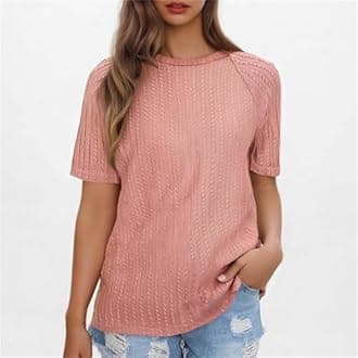 Women Summer Tops y2k Casual Solid Round Neck Pullover Loose Fashion Short Sleeve Elegant Dressy Business Tunic Blouse Print