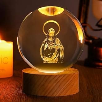 Jesuspirit - Christian Decor, Wooden Light Base Crystal Ball Night Light, Home Decor - Christian Gifts for Men and Women (Sacred Heart of Jesus)