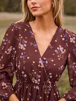 CUPSHE Women's Floral Print Chiffon A-Line Mini Dress Long Peasant Sleeves Elastic Autumn Dress