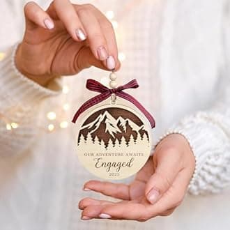 Pawzity Engagement Gifts for Couples - Engagement Ornament 2025 - Newly Engaged Gifts for Women, Her, Bride to Be - Fiance Gift Ideas for Women - Wood Our First Christmas Engaged Ornament 2025​