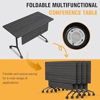 6-8 Person Conference Table Folding Conference Table for Office、Training, Seminar,Schools Modern Wood Conference Meeting Room Table Large Rectangular Conference Room Tables (4, Grey-2, 47in)