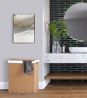 Seville Classics Household Storage for Clothes, Linens, Sheets, Canvas, Tan, Rectangular Hamper