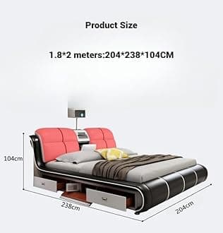 Smart Bed King Size Provided with Projector Massage Bluetooth Speaker Storage Drawers Safe Air Purifier Clock Display Bedroom Essential King Size Bed Luxurious Modern Smart Bed. (Blue), SB-55