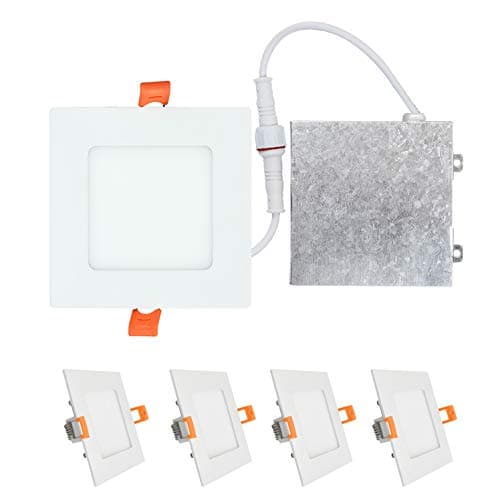 OSTWIN (4 Pack) 9W (45 Watt Repl.) 4 inch IC Rated LED Recessed Low Profile Slim Square Panel Light with Junction Box, Dimmable, 4000K Bright Light 630 Lm. No Can Needed ETL & Energy Star Listed