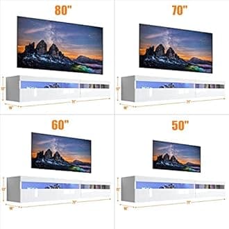 Floating TV Stand, Wall Mounted TV Shelf with Led Lights & Power Outlet, 71" Modern Entertainment Center Media Console with Storage, High Gloss TV Cabinet for 65/75/80 inch TV