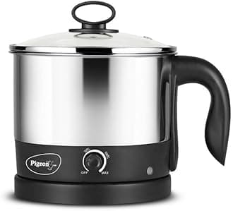 Pigeon Kessel Multipurpose Kettle (12173) 1.2 litres with Stainless Steel Body used for boiling Water and milk, Tea, Coffee, Oats, Noodles, Soup etc. 600 Watt (Black & Silver)