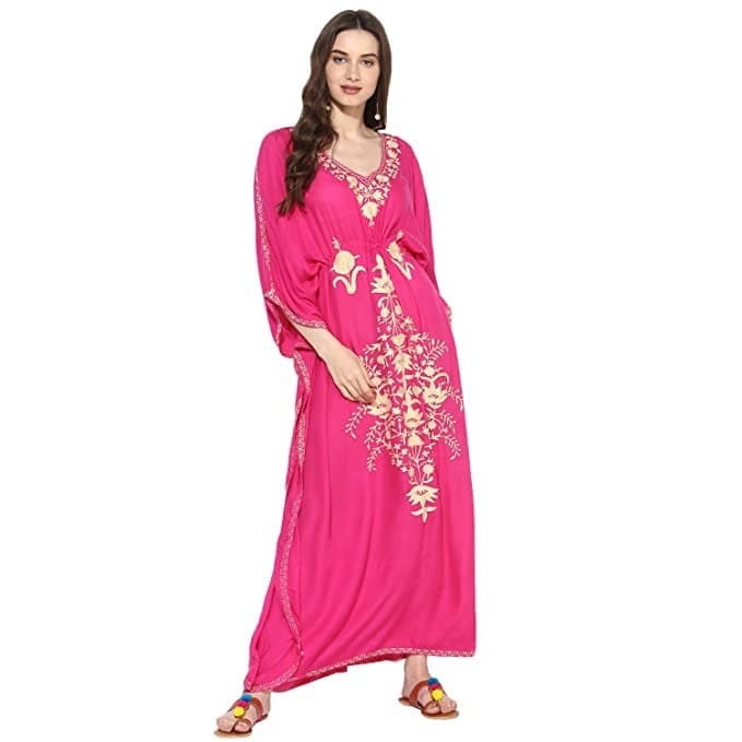 CRAFTBAZARWomen's Boho Embroidered Fuscia Kaftan