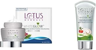 Lotus Herbals White Glow Skin Whitening And Brightening Nourishing Night Cream | 60G And White Glow Yogurt Skin Whitening And Brightening Masque, 80G