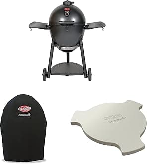 E16620 Akorn Kamado Charcoal Grill, Graphite & 6755 AKORN Grill Cover, Black & 6201 AKORN Smokin Ceramic Smoking Stone, 15”L x 15”W x 1”H, Ivory