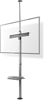 – Nedis Floor-to-Ceiling TV Stand, Adjustable Height, Suitable for 37"-70" Screens, Max. 30kg Weight, 360° Swivel, VESA Compatible - Black/Silver