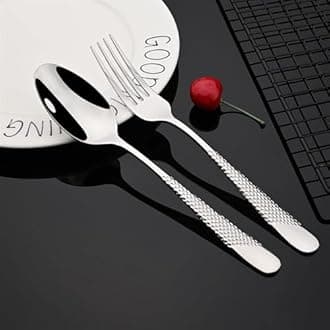 Mirror Finish Silver Plated Stainless Steel Flatware Set Copper Silverware Set Rose Gold Spoon Color Cutlery Set [Dinner Fork-Tea Spoon-Salad Spoon-Knife] Set of (Silver DOT, 16)