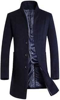 LavnisMen's Trench Coat Long Wool Blend Overcoat Slim Fit Down Topcoat Thin Style Navy Blue L