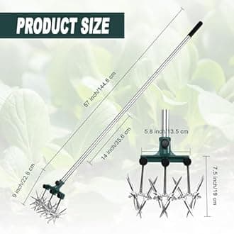 Rotary Cultivator Garden Rotary Tiller Adjustable Stainless Steel Poles Hand Tiller for Soil Mixing or Reseeding Grass Lawn Tiller Total Length 57 Inch
