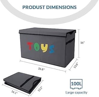 Toy Box Chest, Collapsible Sturdy Storage Bins with Lids, Extra Large Kids Toy Storage Organizer Boxes Bins Baskets for Kids, Boys, Girls, Nursery Room, Playroom, Closet (A-TBX-GRAY-MULTI)