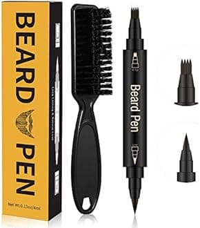 Beard Pencil Filler for Men Water Proof & Sweat Proof ,4 Tip Beard Filler Pen Kit With Beard Pen & Finish Beard Brush, Male Mustache Repair Shape, Effective Enhance Facial Hair (Brown)