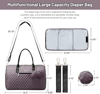 LOVEVOOK Diaper Bag Tote with Pacifier Case and Changing Pad, Large Capacity Mommy Bag for Hospital and Weekender Travel, Functional Baby Bag Newborn Baby Essential, Purple Gray