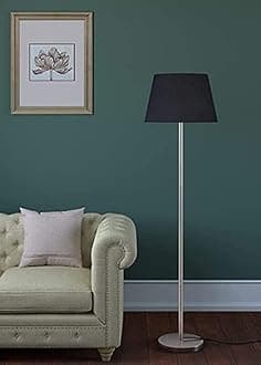 Darkroom Lights Premium Italian Floor Lamp Standing Modern Black Finish 5ft Height Off White Lamp Shade 12 inches Drum Shade for Living Room Corner, Home, Hotel, Office (Round Shade) (Chrome Finish)